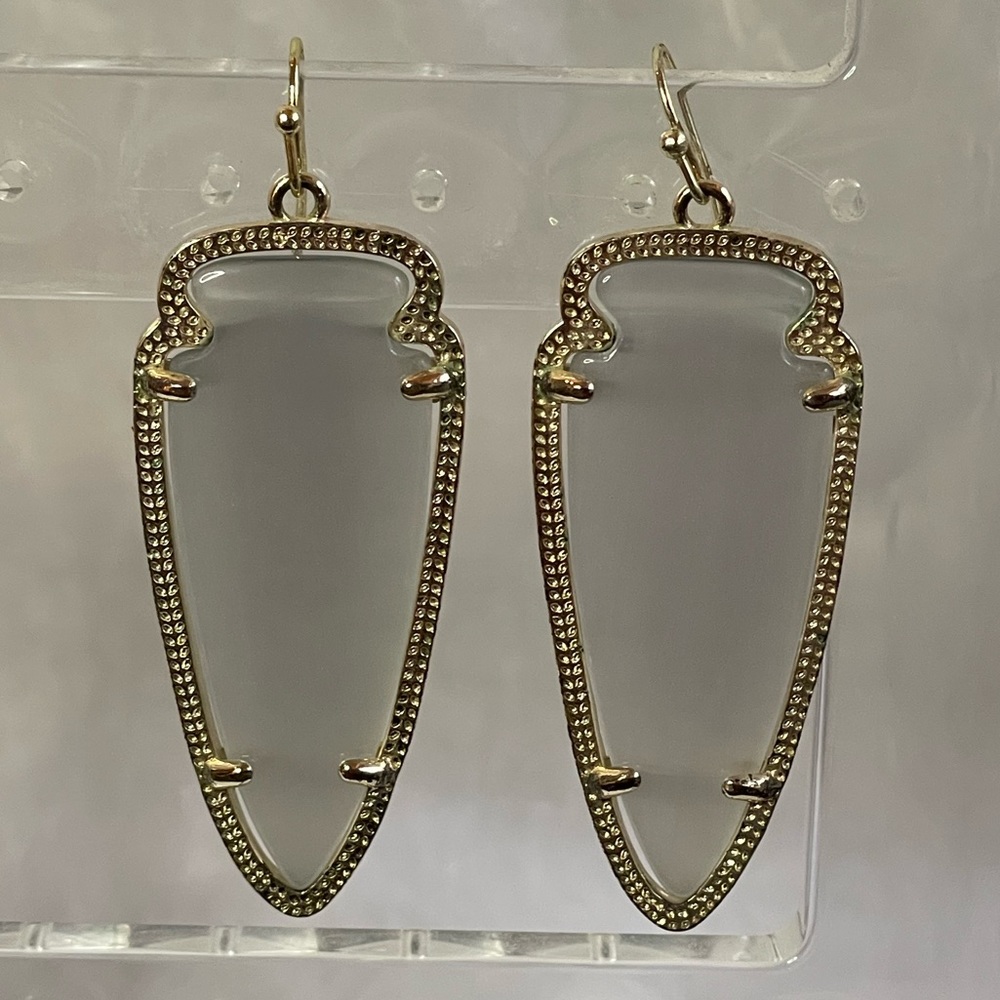 Kendra Scott Drop Earrings in Gold & Translucent Gray.